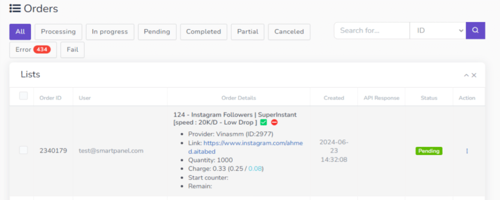 Order management interface of Smart Panel showing a streamlined dashboard for efficient tracking and processing