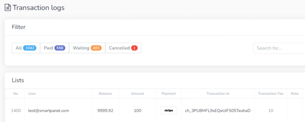 smart panel transaction log displaying financial records and transaction details for efficient tracking and management